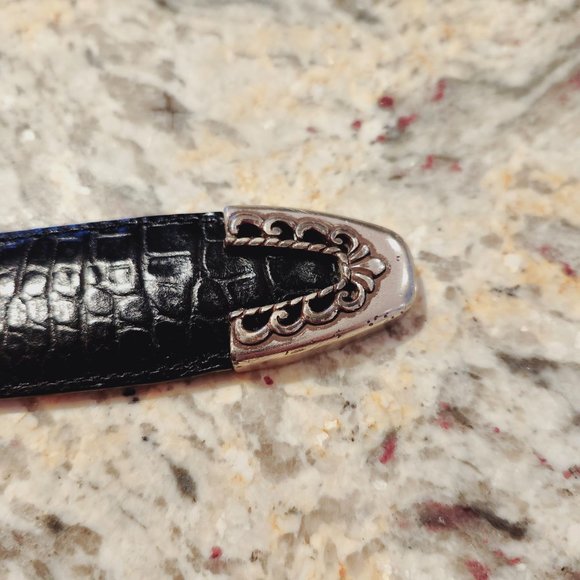 BRIGHTON Black Crocodile Print Belt with Charm - Picture 4 of 7